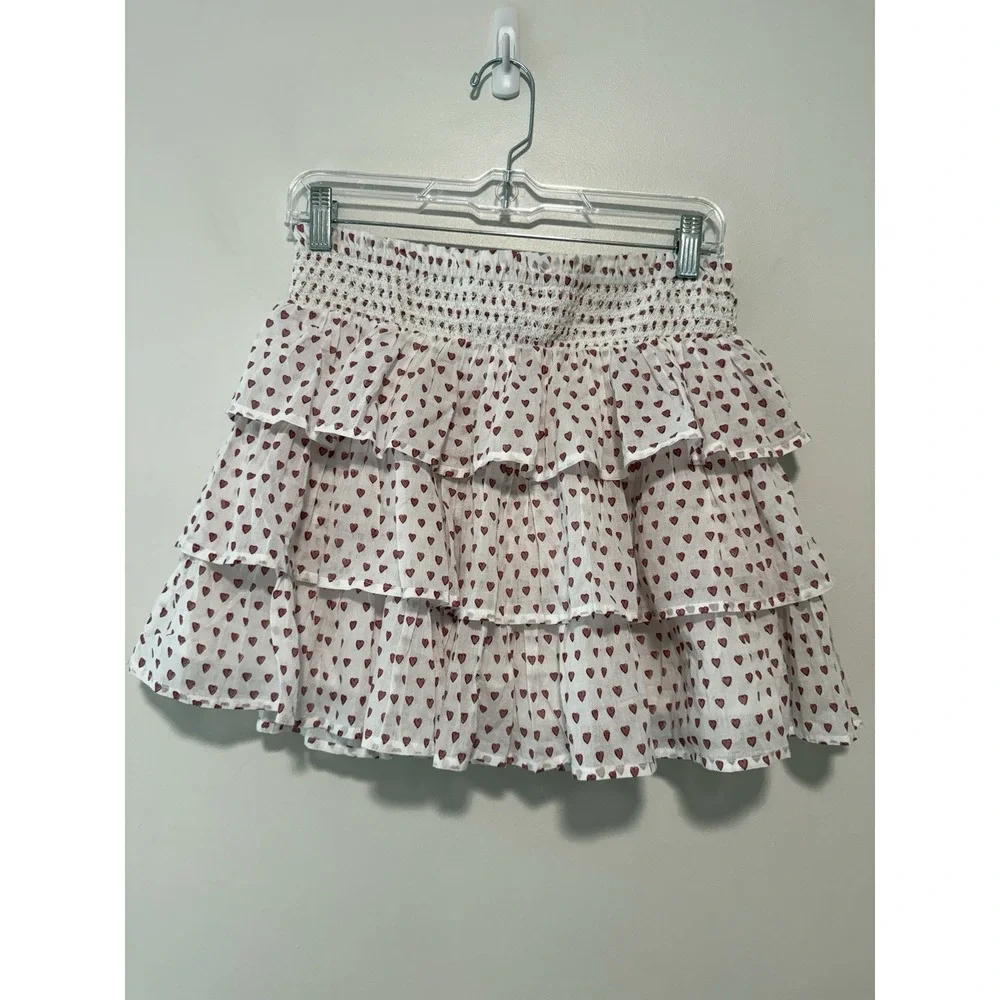 Roller Rabbit Hearts Siggy Tiered Ruffle Smocked Waist Mini Skirt Size Small - Picture 4 of 8